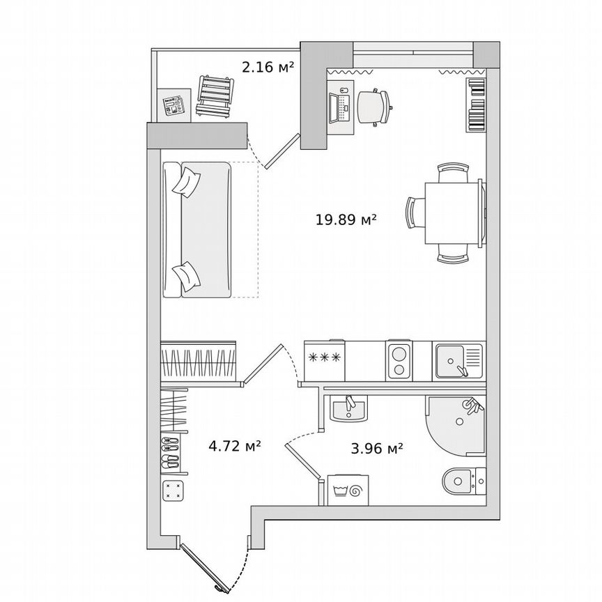 Квартира-студия, 28,3 м², 15/22 эт.