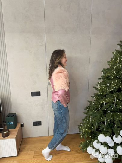 Дублёнка жеснкая из ягненка с песцом (крашенная)