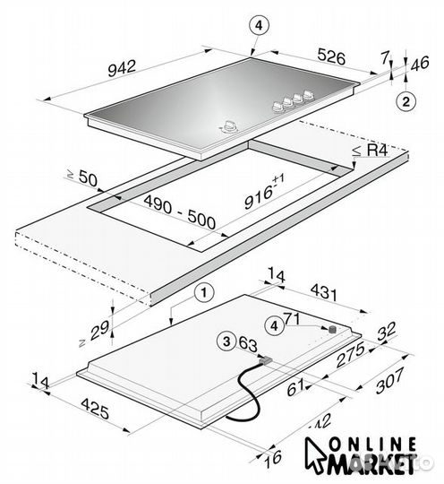 Газовая варочная панель Miele KM 3054-1