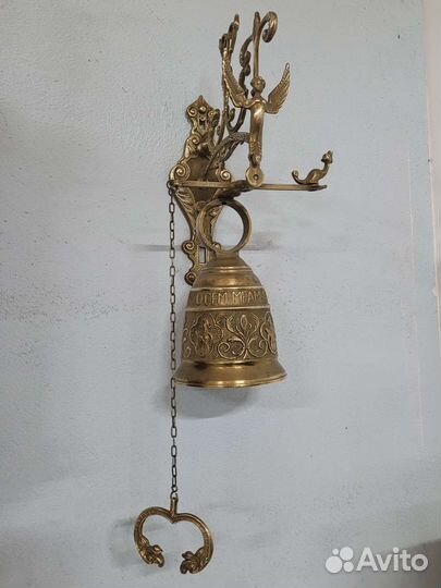 Большой старинный дверной колокольчик, бронза