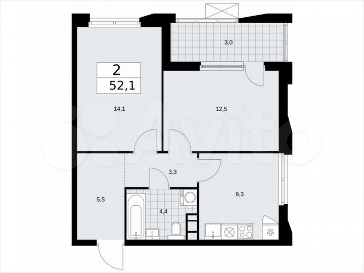 2-к. квартира, 52,1 м², 16/22 эт.