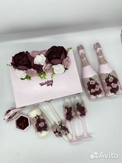 Набор свадебных аксессуаров пудра и марсала