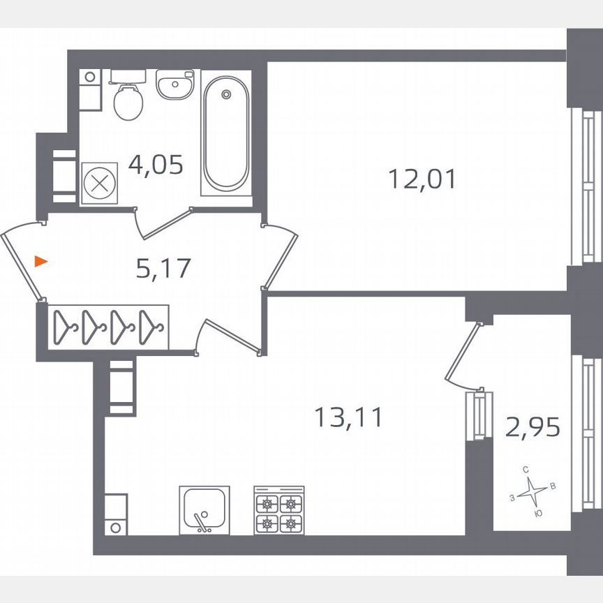 1-к. квартира, 35,8 м², 9/17 эт.