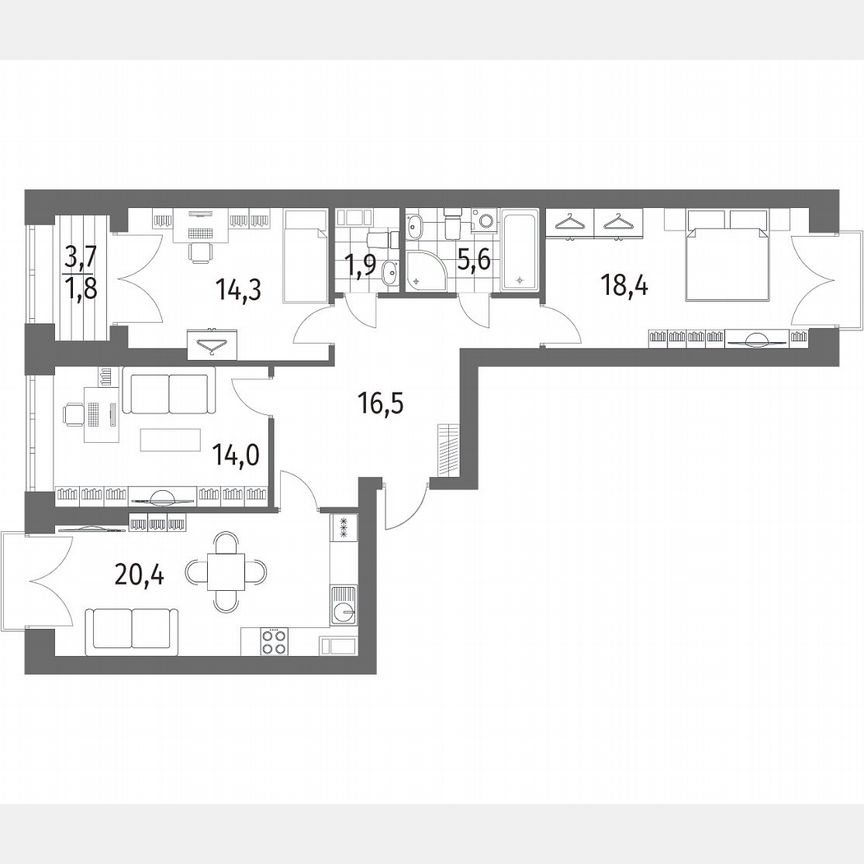 3-к. квартира, 93 м², 13/13 эт.