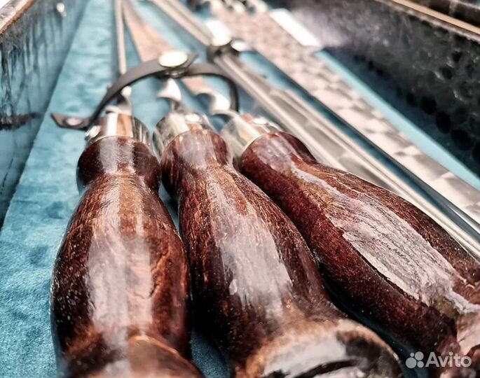 Набор для шашлыка в кейсе №8. Синий велюр