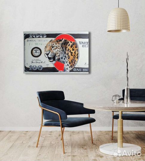 Картина для мужчины гипард в кабинет деньгами