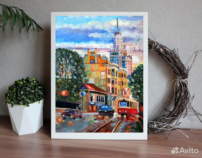 Картина маслом Старый трамвай(Москва)холст
