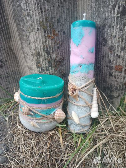 Свечи бетон, парафин в морском стиле