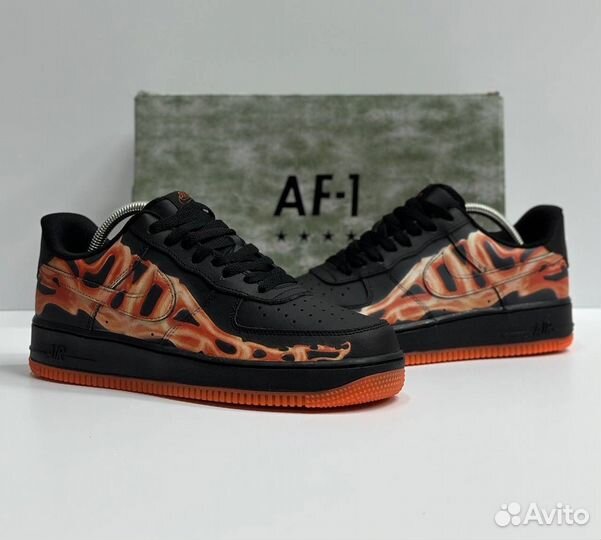 Кроссовки Nike Air Force 1 Black Skeleton Orange