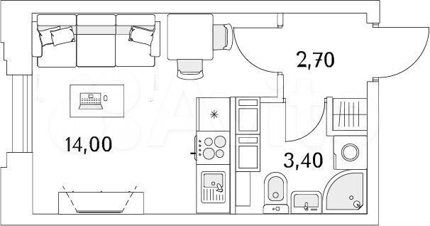 Квартира-студия, 20,1 м², 12/13 эт.