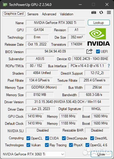 Asus Dual GeForce RTX 3060 Ti OC 8GB gddr6X
