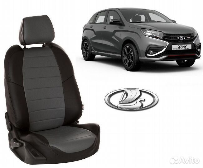 Авточехлы из экокожи на LADA Xray черный+серый