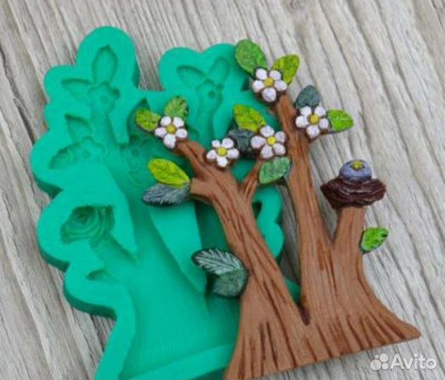 Силиконовая форма дерево с цветами большое