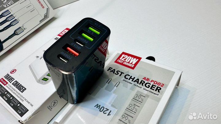 Блок питания зарядный 120W / 3-USB 2-type-C Чёрный