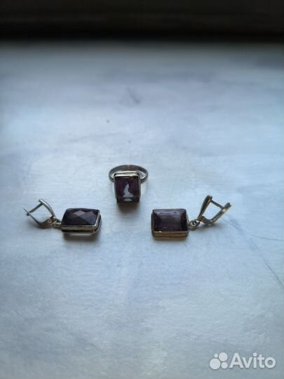 Кольца серьги александрит искусственный