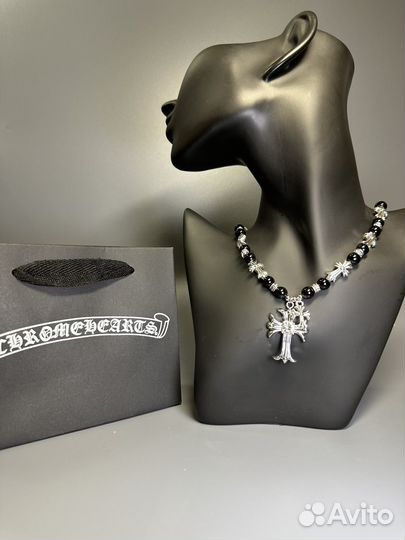 Цепь бусы подвеска крест chrome hearts