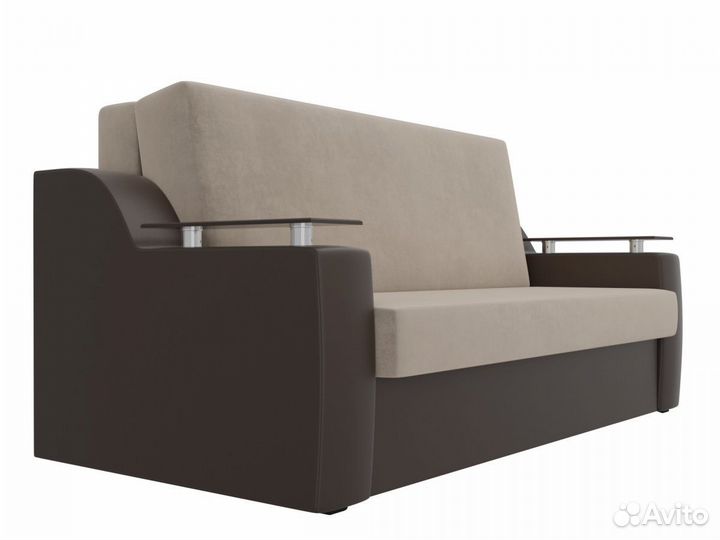 Диван прямой аккордеон Сенатор 120, велюр, бежевый, коричневый