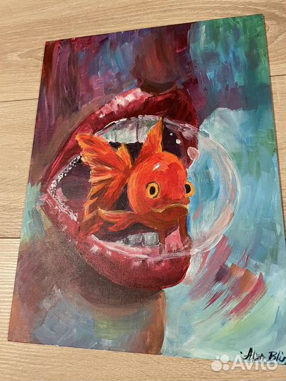 Картина «Золотая рыбка» акриловыми красками