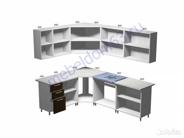 Кухня угловая Радуга 4,3 м венге/дуб