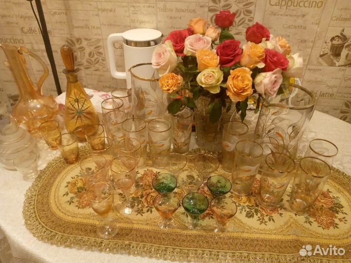 Кувшин стаканы,лафетники Богемия