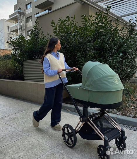 Коляска cybex priam 4 leaf green 2в1 rose gold
