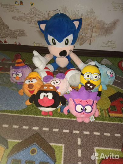 Игрушки мягкие соник, пикачу, смешарики, миньон