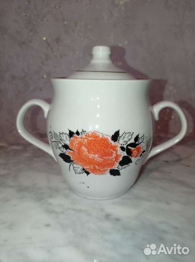 Сахарница с ручками, фарфор Хайта