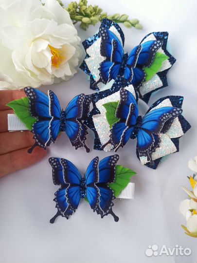 Бантики с бабочками, ручная работа