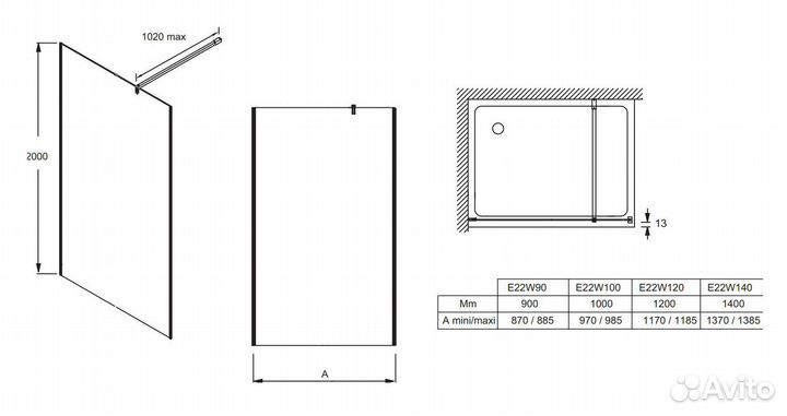 Душевая стенка Jacob Delafon Contra 120 см E22W120