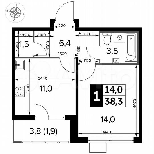 1-к. квартира, 38,3 м², 24/24 эт.