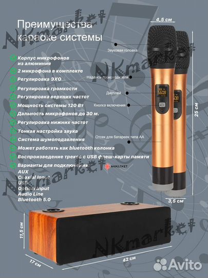 Колонка с караоке и двумя блютуз микрофонами