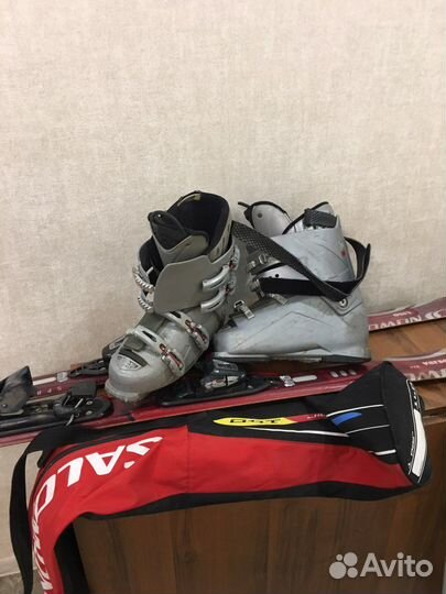 Горнолые лыжи, палки, ботинки чехол