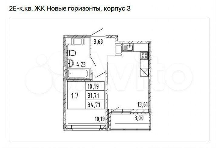 1-к. квартира, 33,2 м², 12/17 эт.