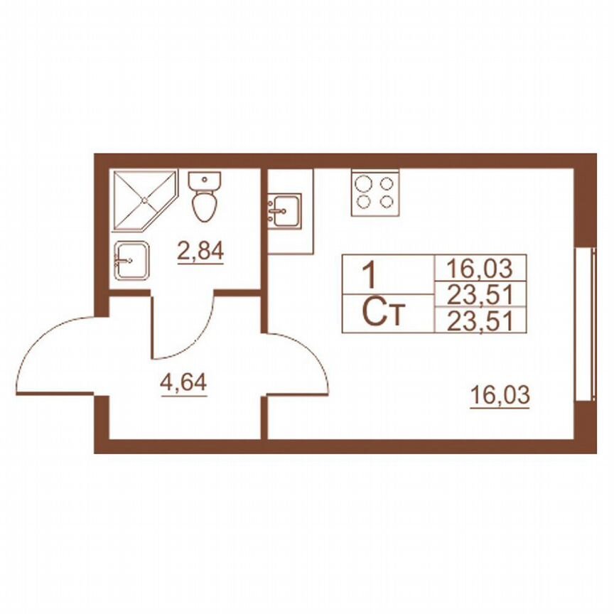 Квартира-студия, 22,9 м², 1/11 эт.