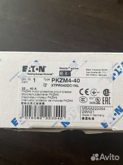 Автомат защиты двигателя eaton pkzm4-40