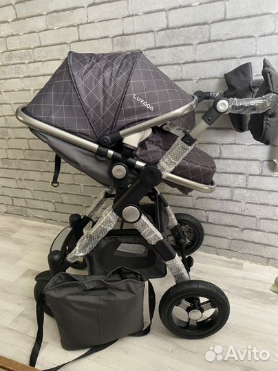 Коляска luxmom 3 в 1 (серая решетка )