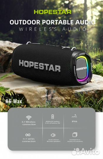 Портативная колонка Hopestar A6 Max 80W TWS black