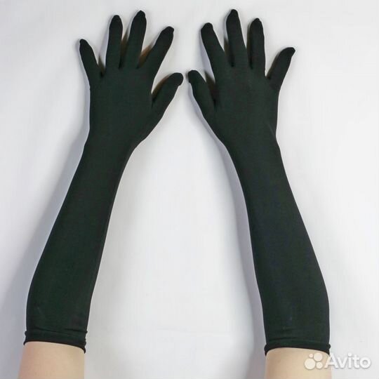 Перчатки черные до локтя текстильные