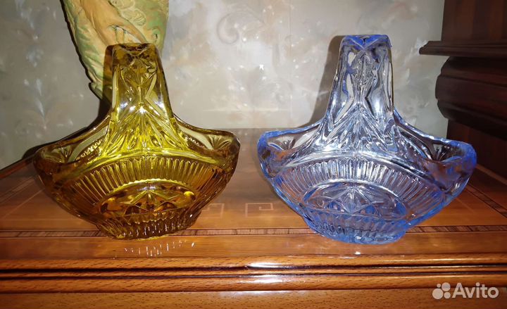 Вазочки корзинки цветной хрусталь СССР;