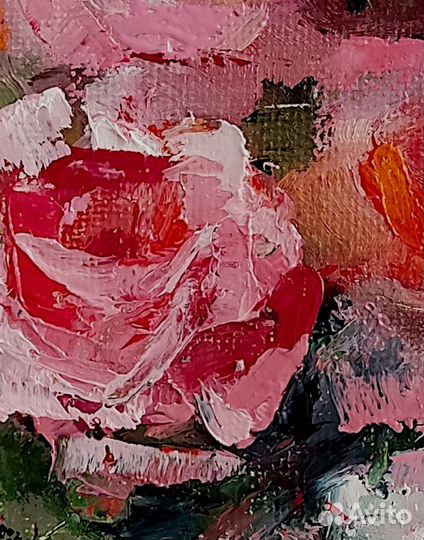 Картина маслом Букет Цветы Розы в вазе