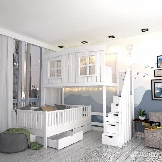 Кровать трансформер трехместная, двухъярусная