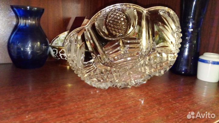 Ваза СССР хрусталь ладья цветное стекло