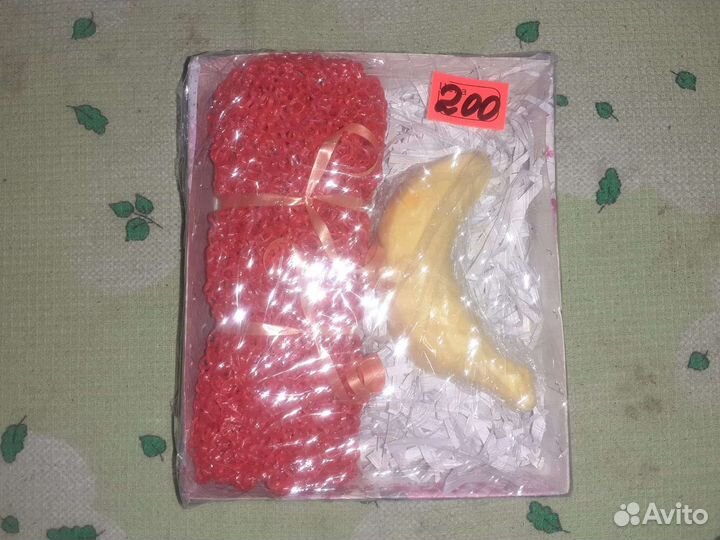 Мочалка ручной вязки + мыло ручной работы