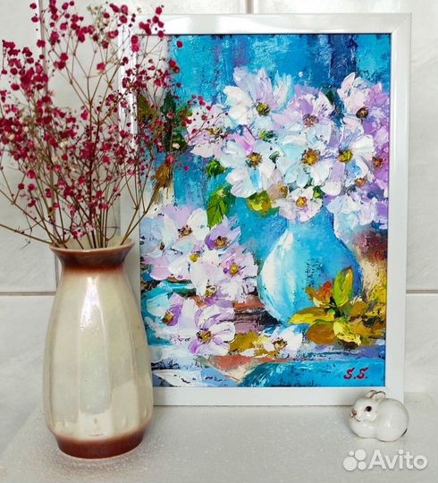 Картина маслом в раме Цветы Текстурная Розы