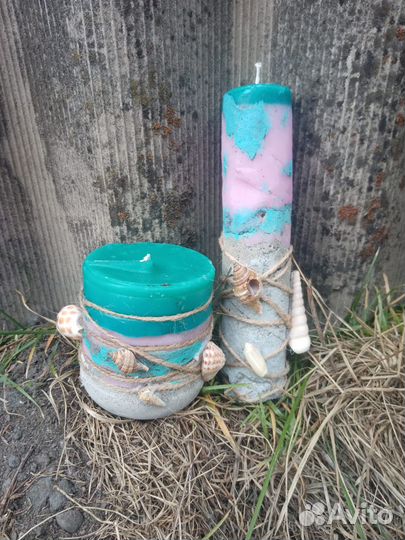 Свечи бетон, парафин в морском стиле