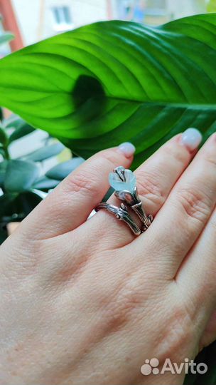 Кольцо с нат.камнем Аквамарин