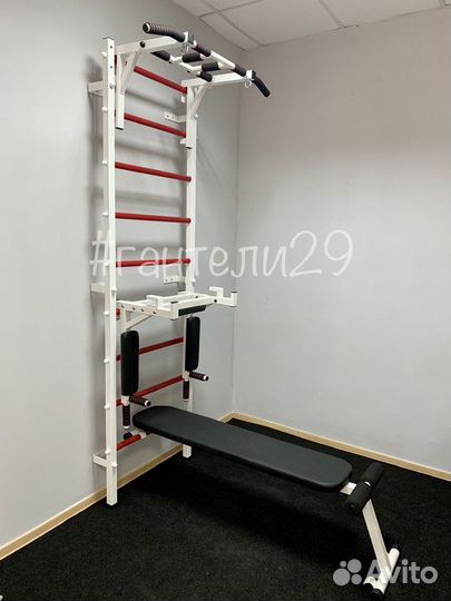 Шведская стенка с брусьями, скамьей и упорами