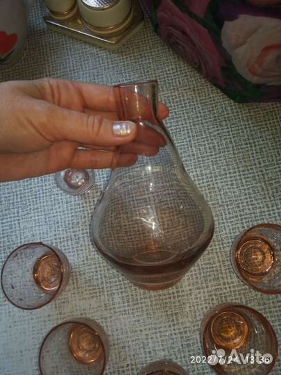 Набор графин и рюмки цветное стекло СССР