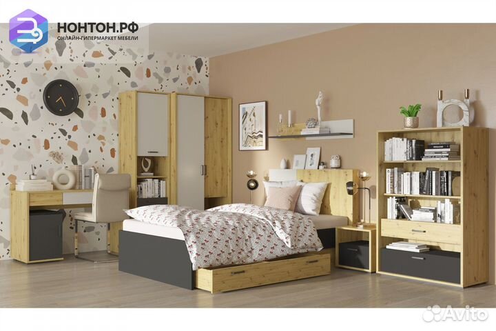 Спальный гарнитур kubo №2 артизан / чёрный / серый