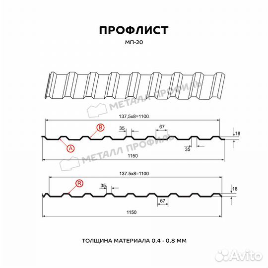 Профнастил (м2) мп-20А Полиэстер 0,45 мм, Цвет Ral 7024, Покрытие Полиэстер, Толщина металла 0,45 мм